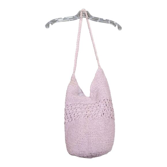 Lavender Crochet Knit Shoulder Bag Boho Hobo Tote Purse Handmade Medium - Picture 9 of 10